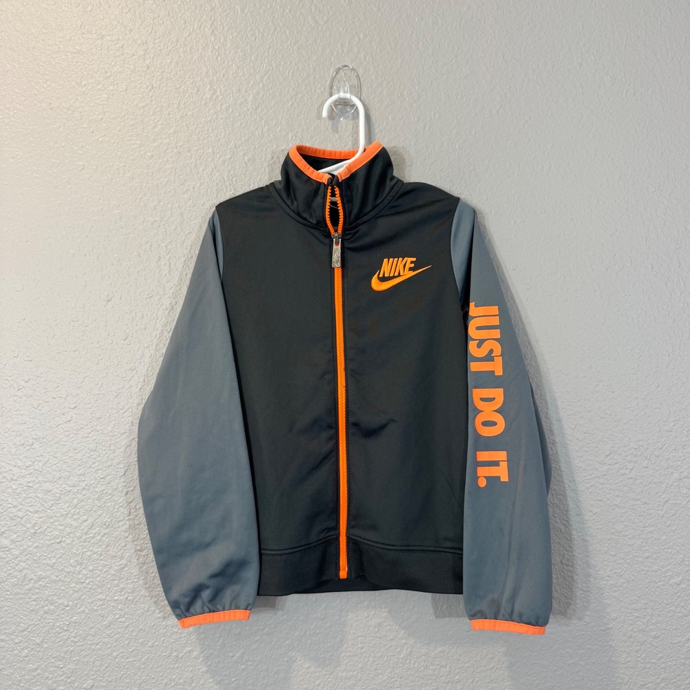 Nike Kid's Size 7/L Black Gray Just Do It Logo Graphic Track Jacket